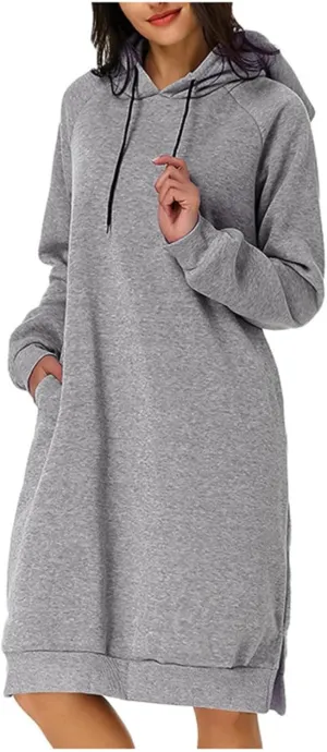 Long Sleeve Dress for Women Lightweight Pocket Hoodie Dress Fall Sweatshirts for Women Loose Pullover Tunic