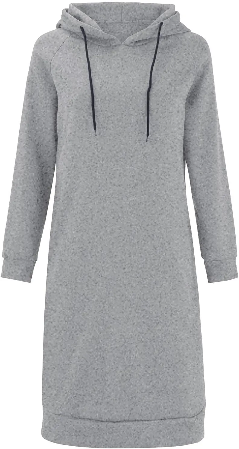 Long Sleeve Dress for Women Lightweight Pocket Hoodie Dress Fall Sweatshirts for Women Loose Pullover Tunic