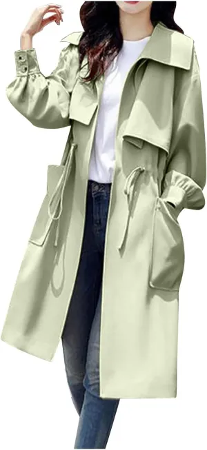 Long Trench Coats for Women 2024 Fall Winter Jackets Long Sleeve Tops Elegant Windbreaker Jacket with Pockets