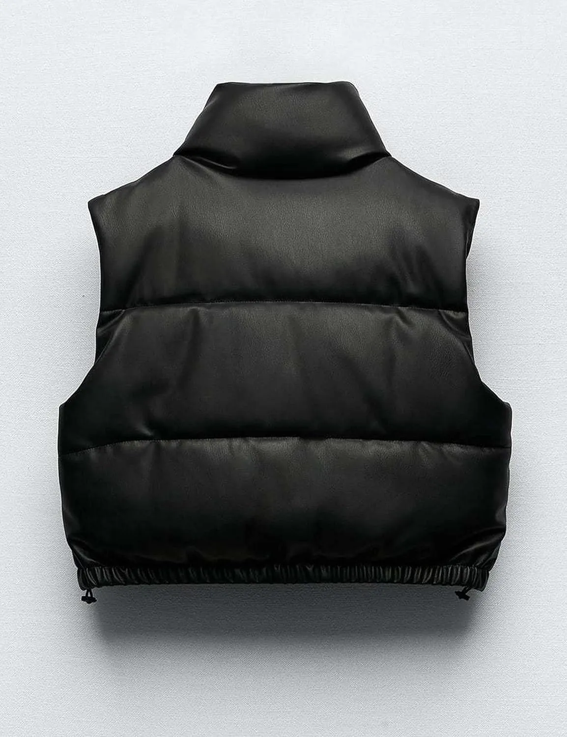 Lumister Womens Faux Leather Puffer Vest PU Leather Padded Cropped Vest Sleeveless Stand Collar Gilet Puffy Crop Jacket Coat