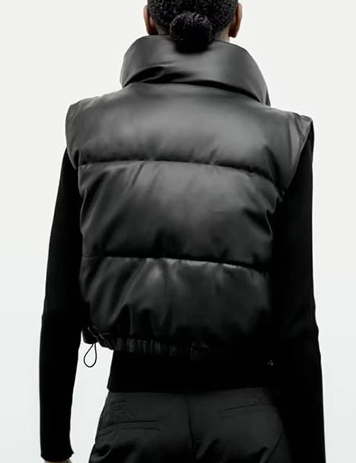 Lumister Womens Faux Leather Puffer Vest PU Leather Padded Cropped Vest Sleeveless Stand Collar Gilet Puffy Crop Jacket Coat