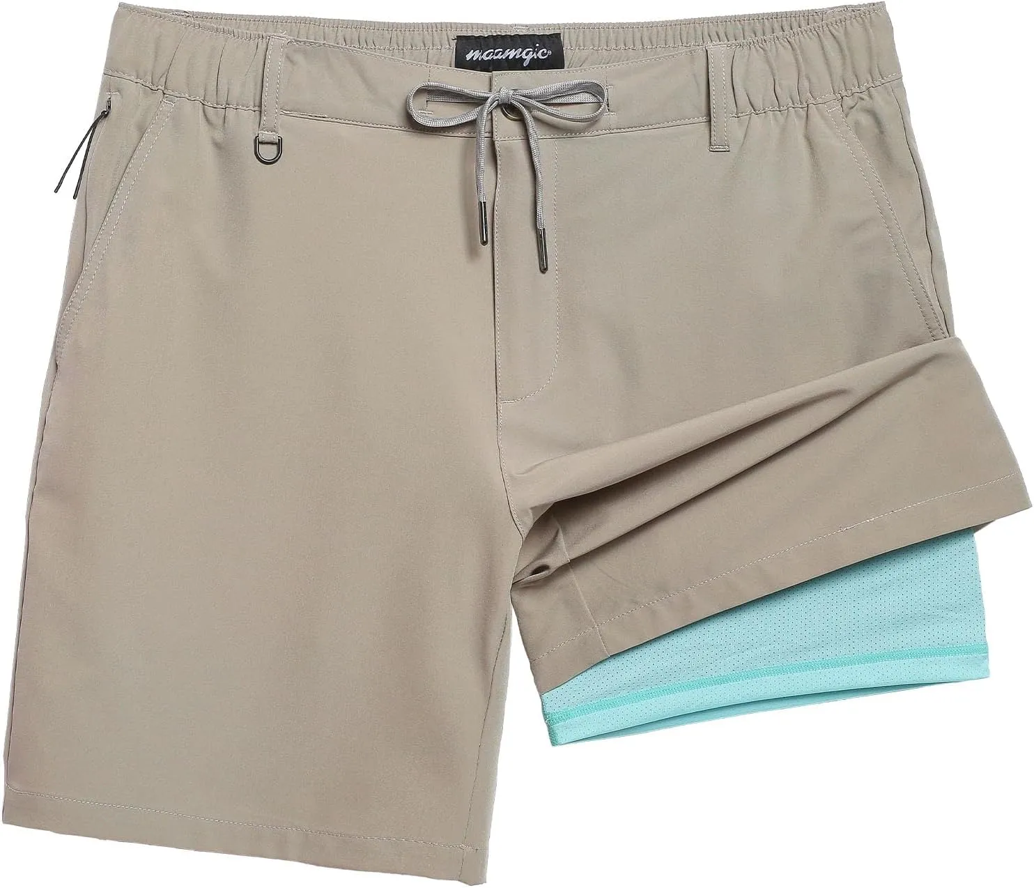 maamgic Mens Casual Shorts with Compression Liner 5/7 Inch Classic Fit Khaki Shorts