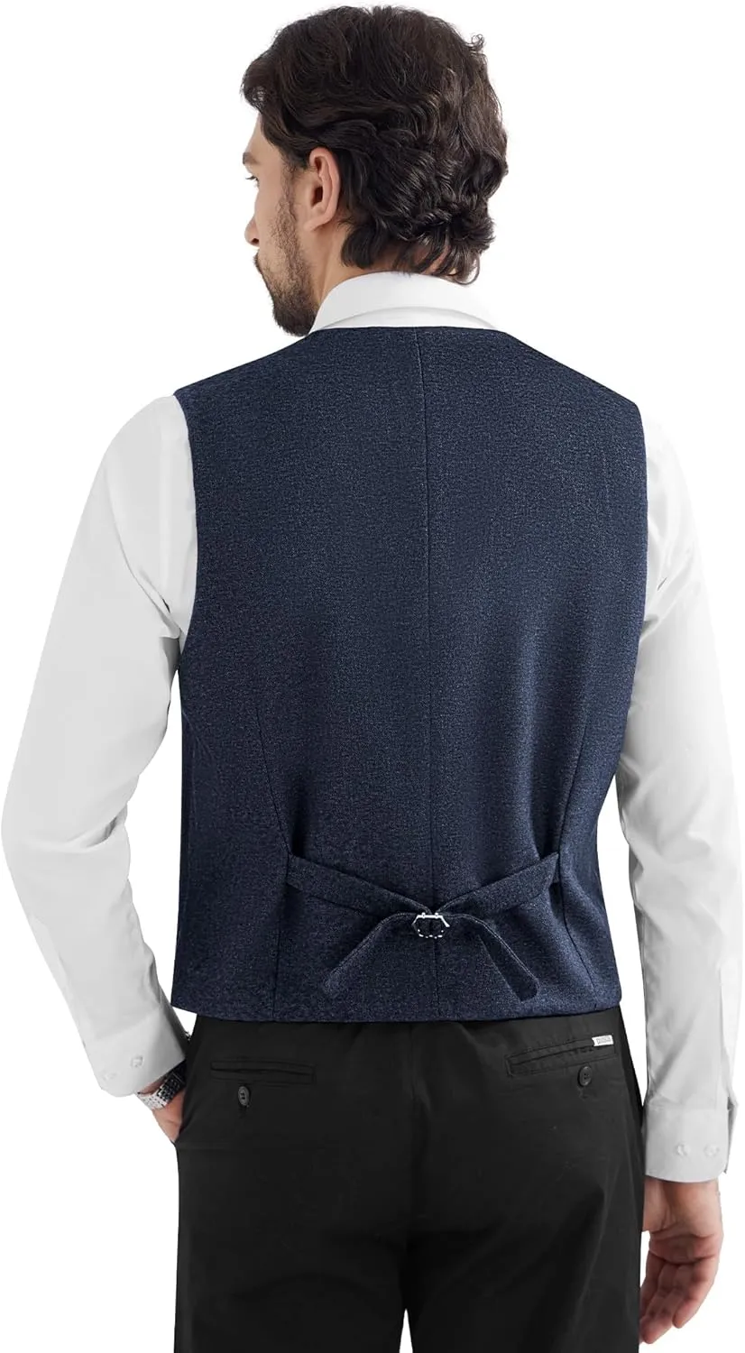 MAGE MALE Men's Suit Vests Business Formal Dress Tweed Vest Slim Fit Casual Waistcoat with 3 Real Pockets