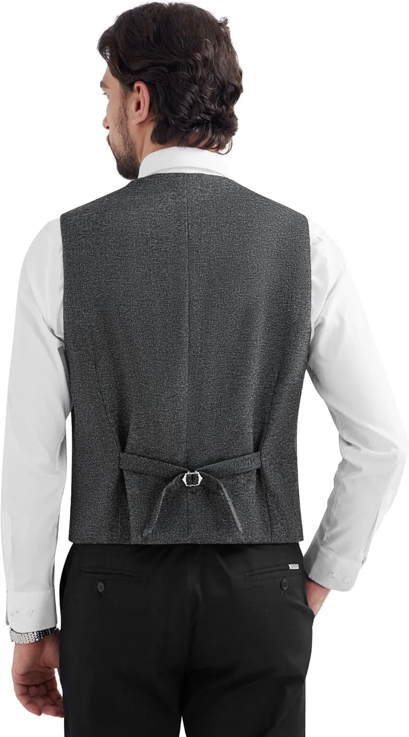 MAGE MALE Men's Suit Vests Business Formal Dress Tweed Vest Slim Fit Casual Waistcoat with 3 Real Pockets