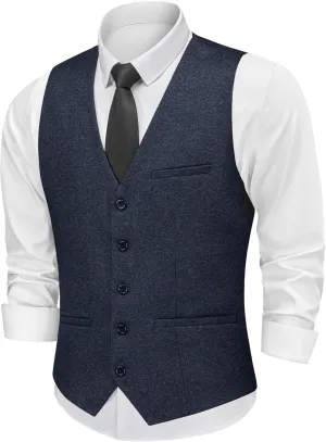 MAGE MALE Men's Suit Vests Business Formal Dress Tweed Vest Slim Fit Casual Waistcoat with 3 Real Pockets