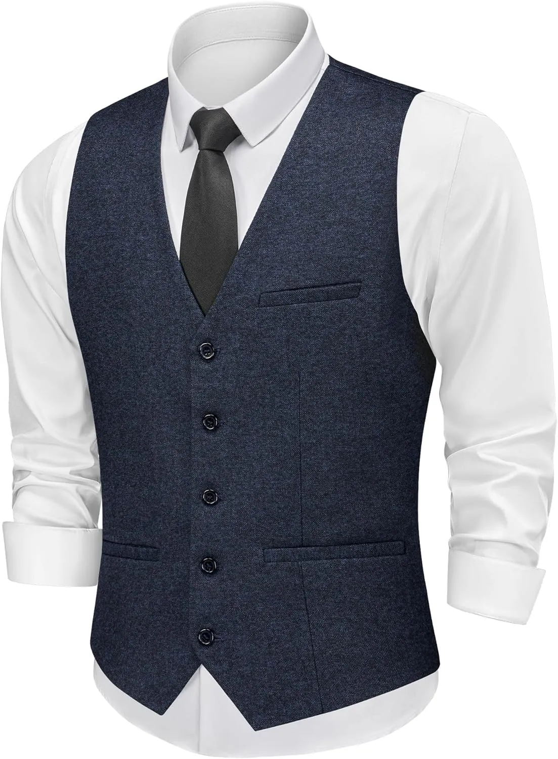 MAGE MALE Men's Suit Vests Business Formal Dress Tweed Vest Slim Fit Casual Waistcoat with 3 Real Pockets