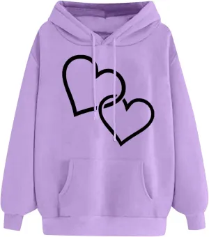 maisdgop Heart Hoodies Women Graphic Sweatshirts Long Sleeve Pullover Sweater Oversized Tops Trendy Valentine's Day Outfits