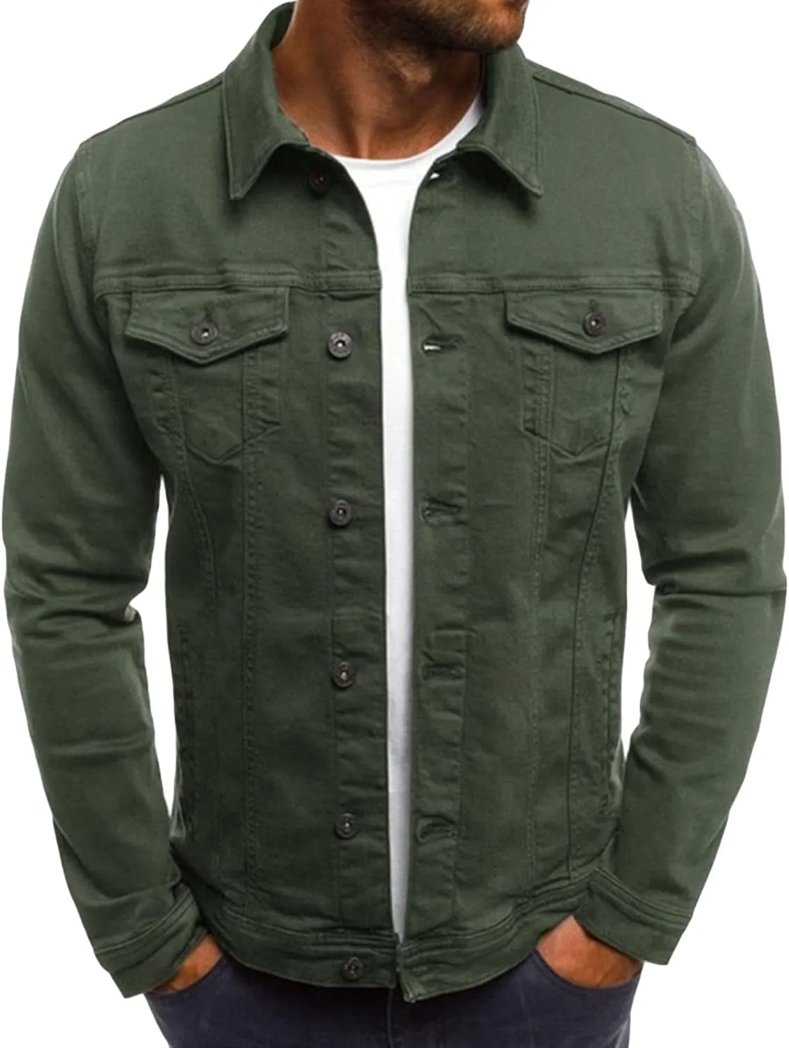 Maiyifu-GJ Distressed Denim Jacket for Men Long Sleeve Button Down Jean Coat Fashion Casual Slim Fit Trucker Jackets