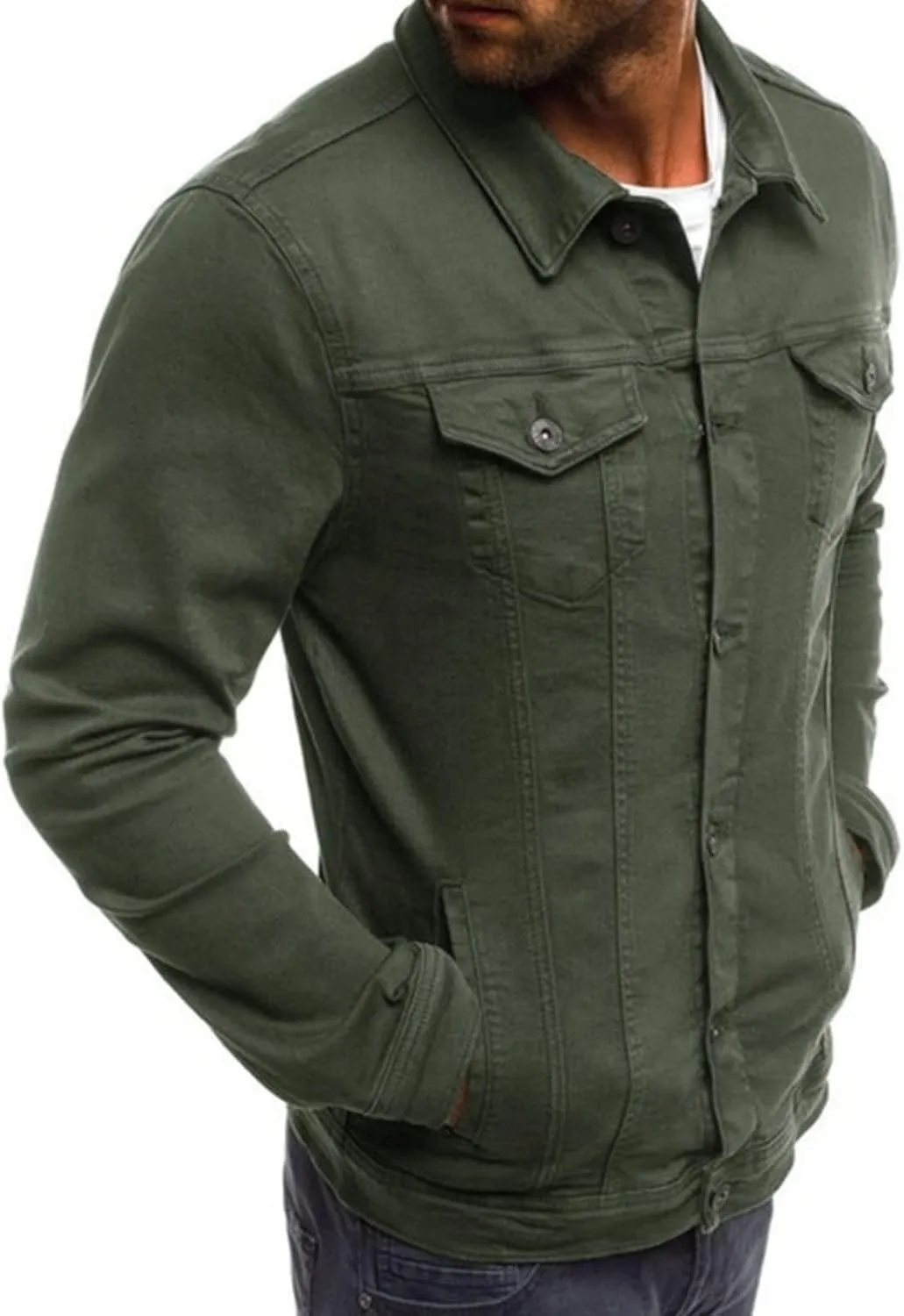 Maiyifu-GJ Distressed Denim Jacket for Men Long Sleeve Button Down Jean Coat Fashion Casual Slim Fit Trucker Jackets