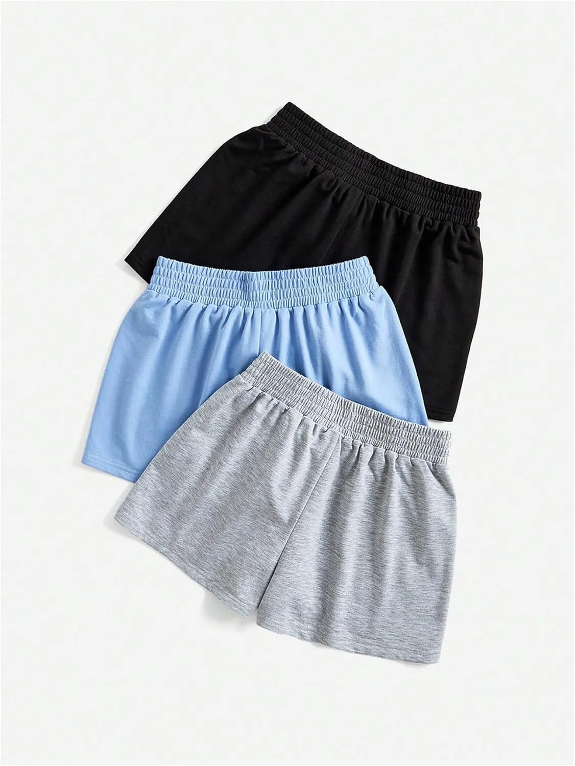 MakeMeChic Women's 3 Pack Elastic V Waist Wide Leg Shorts Summer Casual Sweat Shorts