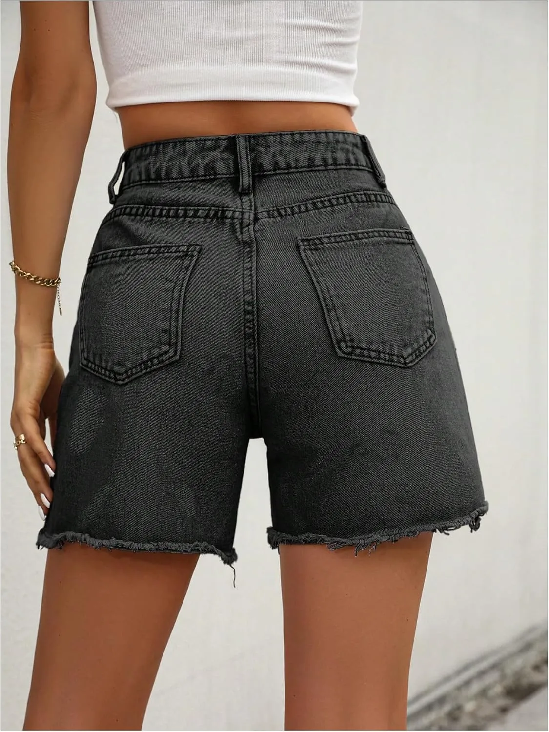 MakeMeChic Women's High Waist Jean Shorts Casual Raw Hem Straight Leg Summer Denim Shorts