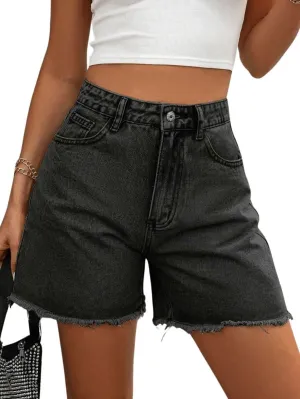 MakeMeChic Women's High Waist Jean Shorts Casual Raw Hem Straight Leg Summer Denim Shorts