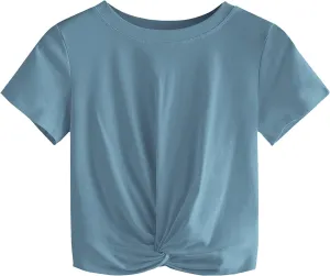 MakeMeChic Women's Summer Crop Top Solid Short Sleeve Twist Front Tee T-Shirt