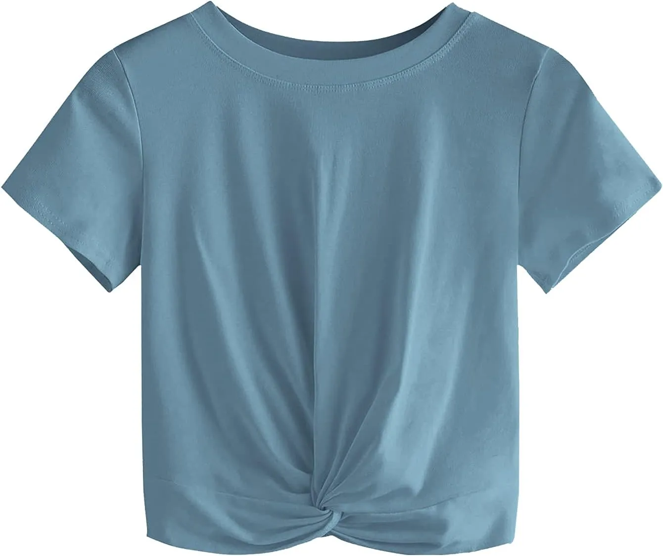 MakeMeChic Women's Summer Crop Top Solid Short Sleeve Twist Front Tee T-Shirt