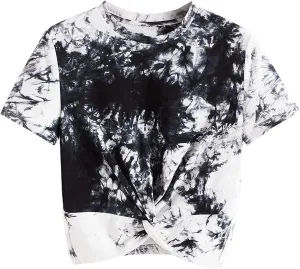 MakeMeChic Women's Summer Crop Top Solid Short Sleeve Twist Front Tee T-Shirt