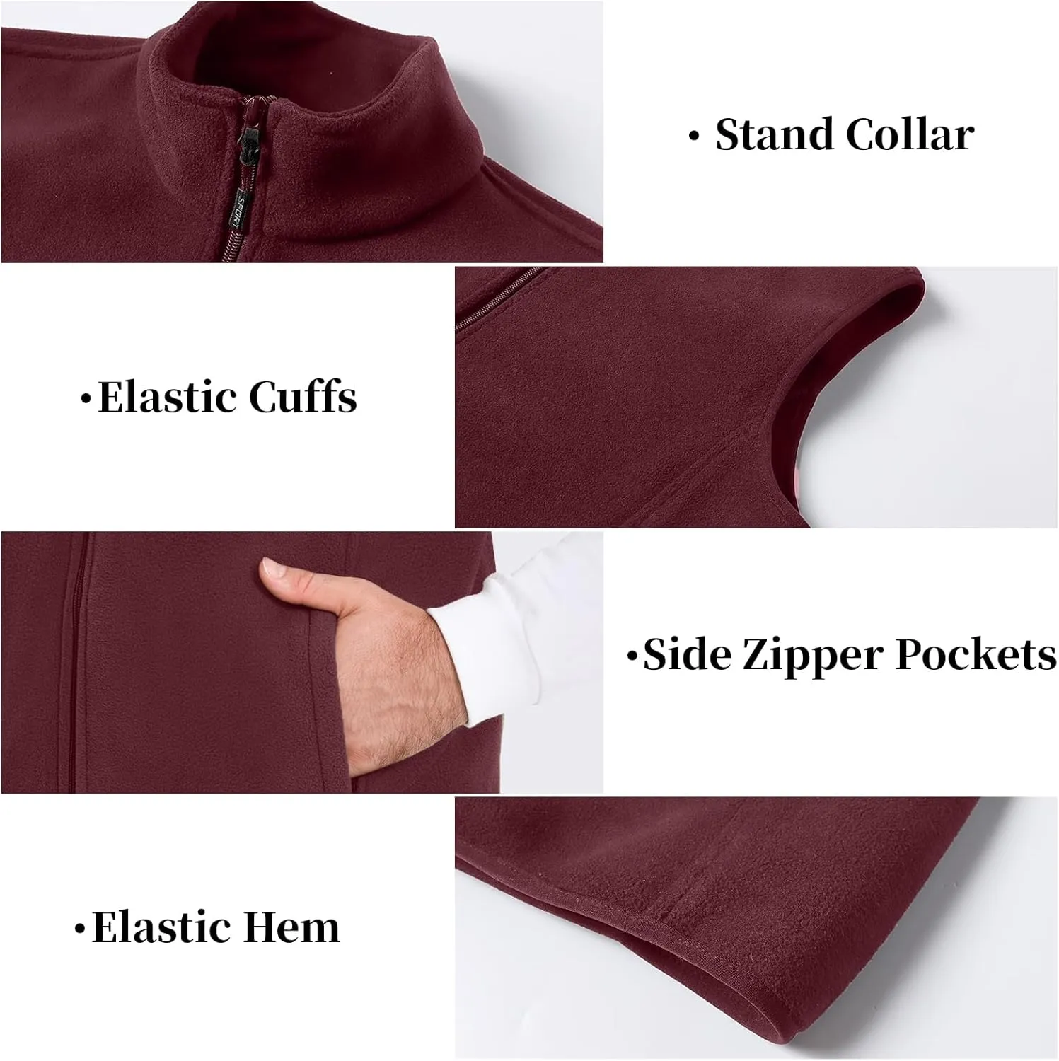 Mans Fleece Vest Full-Zip Outerwear Lightweight Sleeveless Jacket With Zipper Pockets