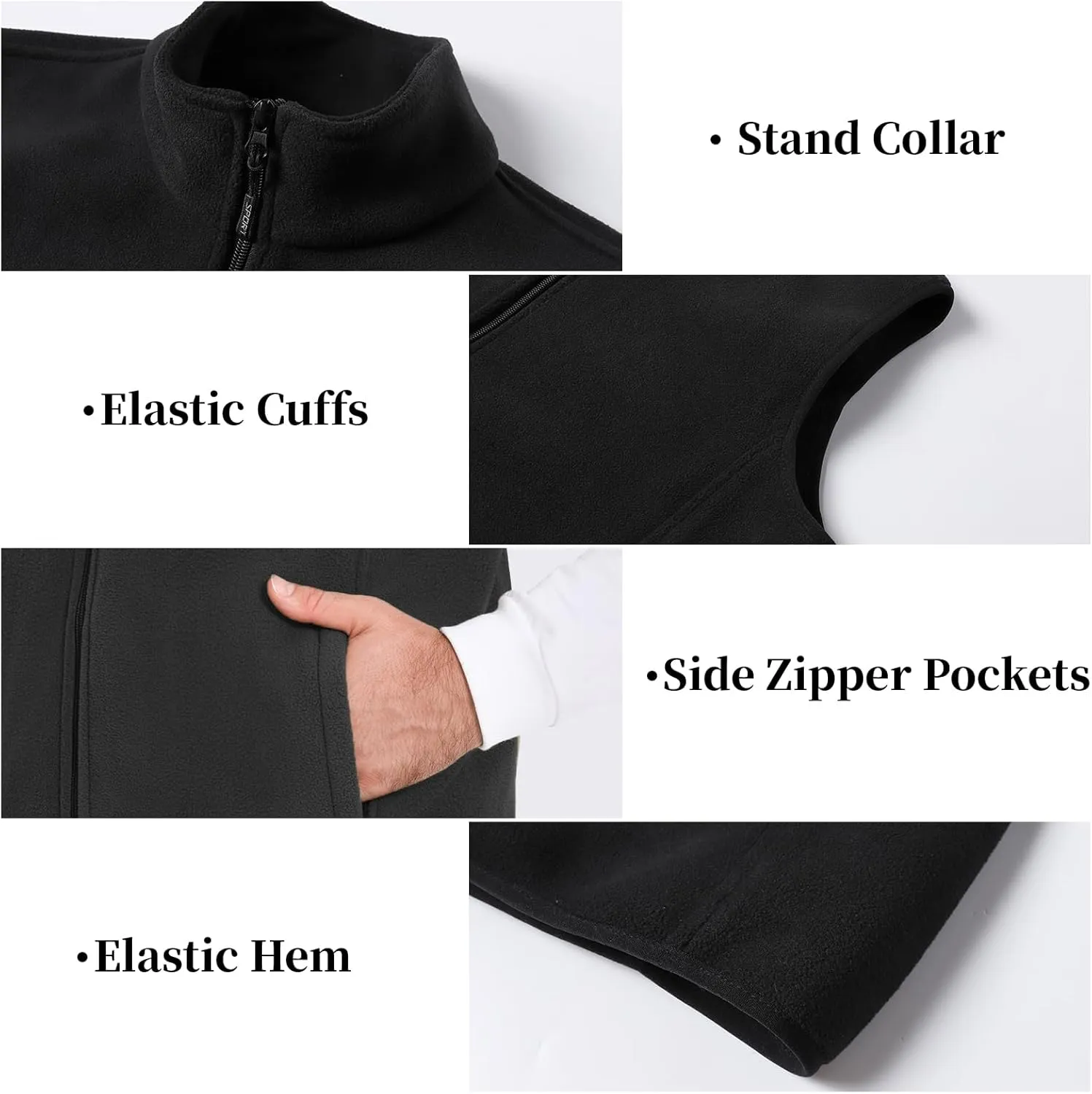 Mans Fleece Vest Full-Zip Outerwear Lightweight Sleeveless Jacket With Zipper Pockets