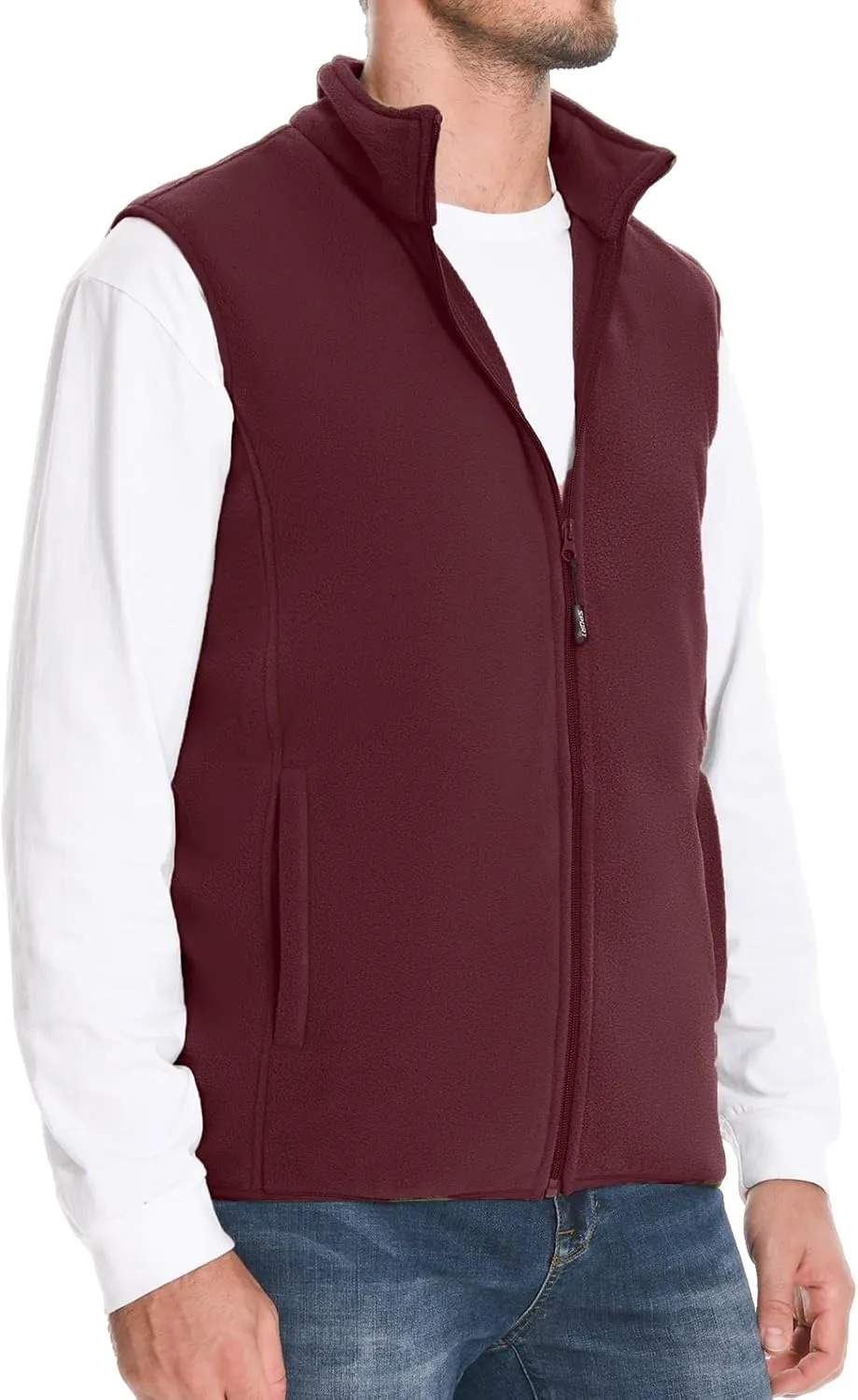 Mans Fleece Vest Full-Zip Outerwear Lightweight Sleeveless Jacket With Zipper Pockets
