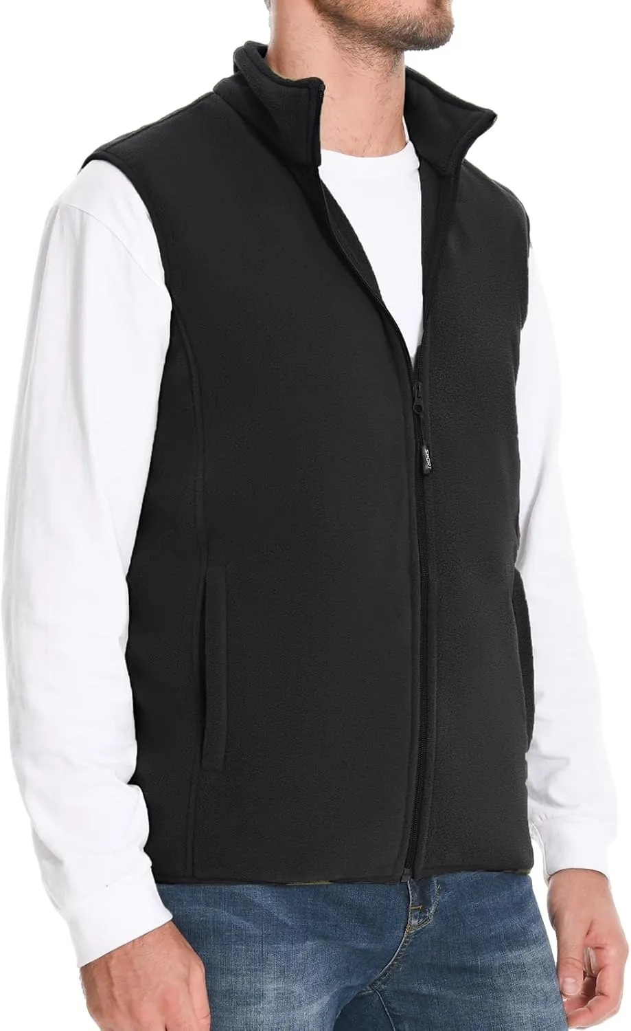 Mans Fleece Vest Full-Zip Outerwear Lightweight Sleeveless Jacket With Zipper Pockets