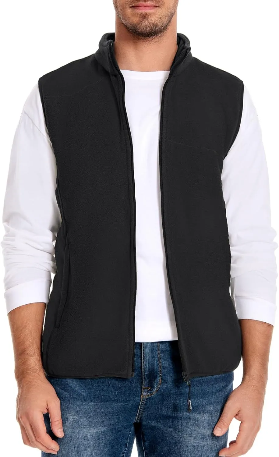 Mans Fleece Vest Full-Zip Outerwear Lightweight Sleeveless Jacket With Zipper Pockets