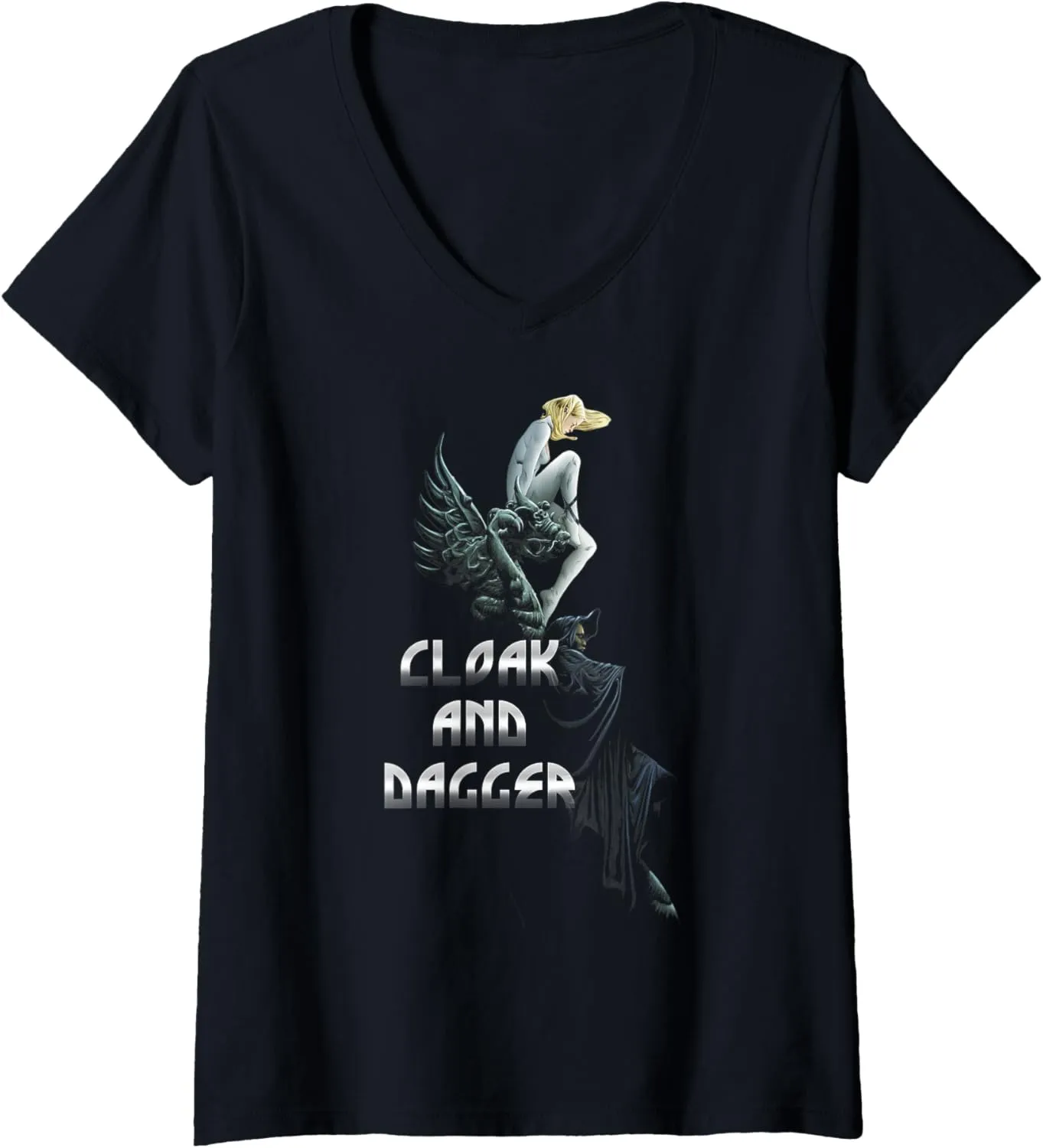Marvel Cloak And Dagger Perching Portrait Logo V-Neck T-Shirt