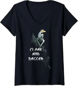 Marvel Cloak And Dagger Perching Portrait Logo V-Neck T-Shirt