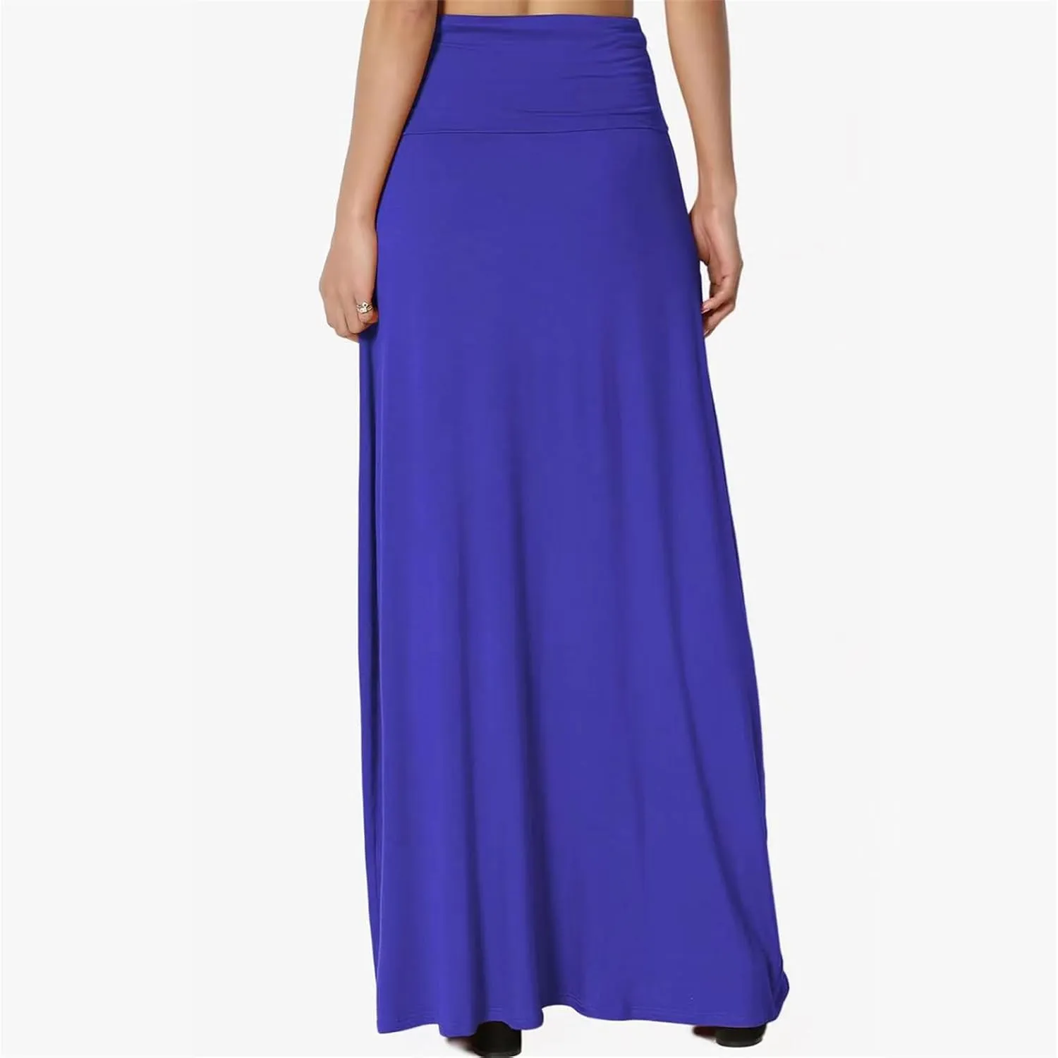 Maxi Solid Skirts for Women, Casual High Waist Solid Flare Long Skirt, Ruched Stretchy High Waist A-Line Skirt