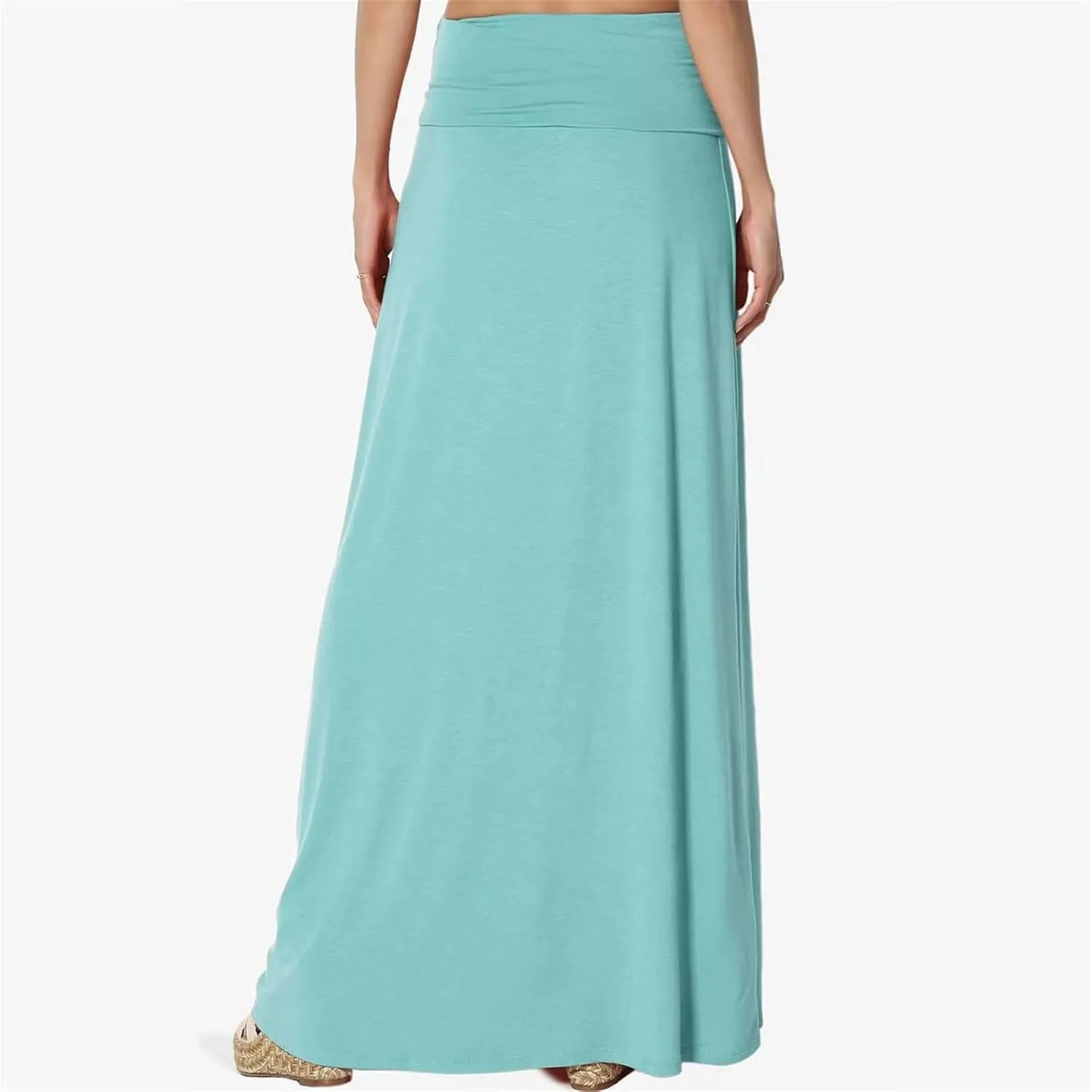 Maxi Solid Skirts for Women, Casual High Waist Solid Flare Long Skirt, Ruched Stretchy High Waist A-Line Skirt