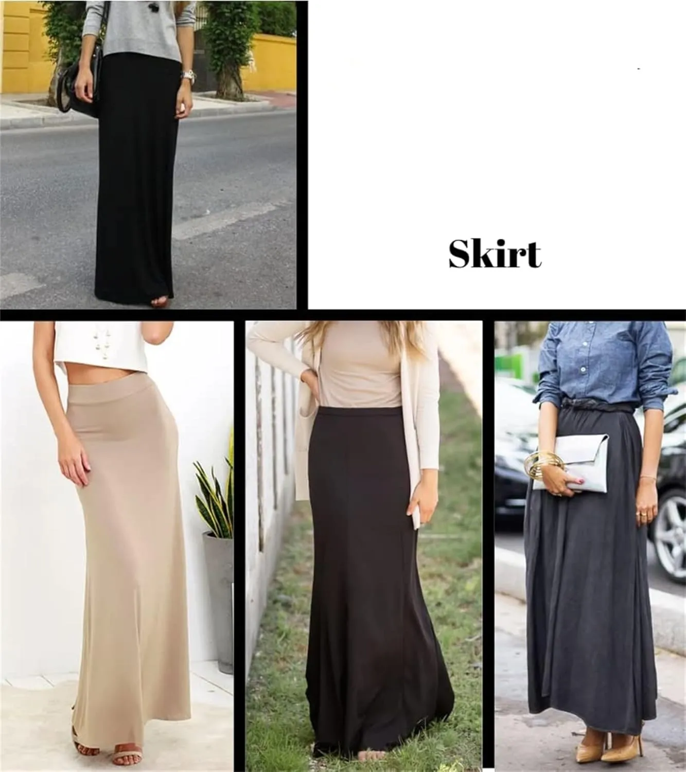 Maxi Solid Skirts for Women, Casual High Waist Solid Flare Long Skirt, Ruched Stretchy High Waist A-Line Skirt