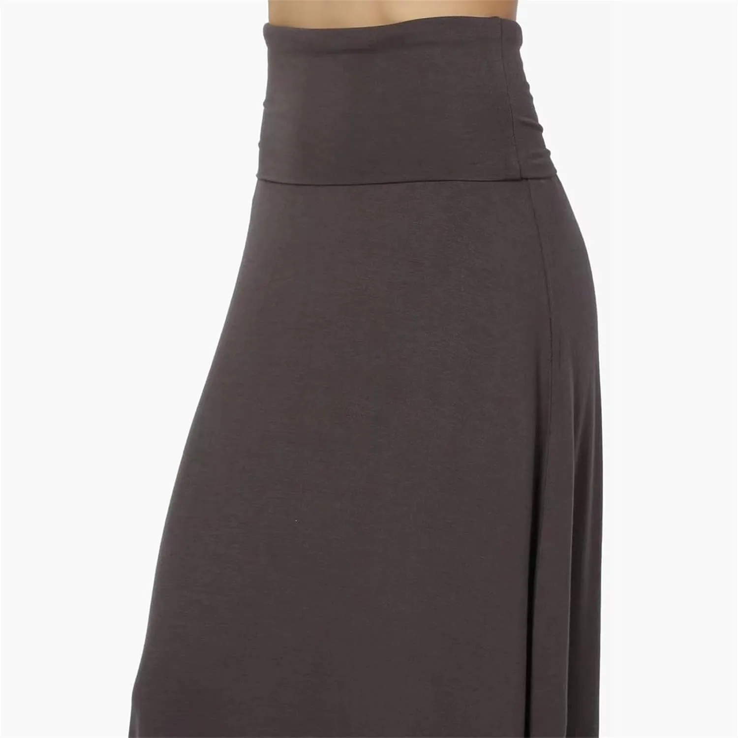 Maxi Solid Skirts for Women, Casual High Waist Solid Flare Long Skirt, Ruched Stretchy High Waist A-Line Skirt
