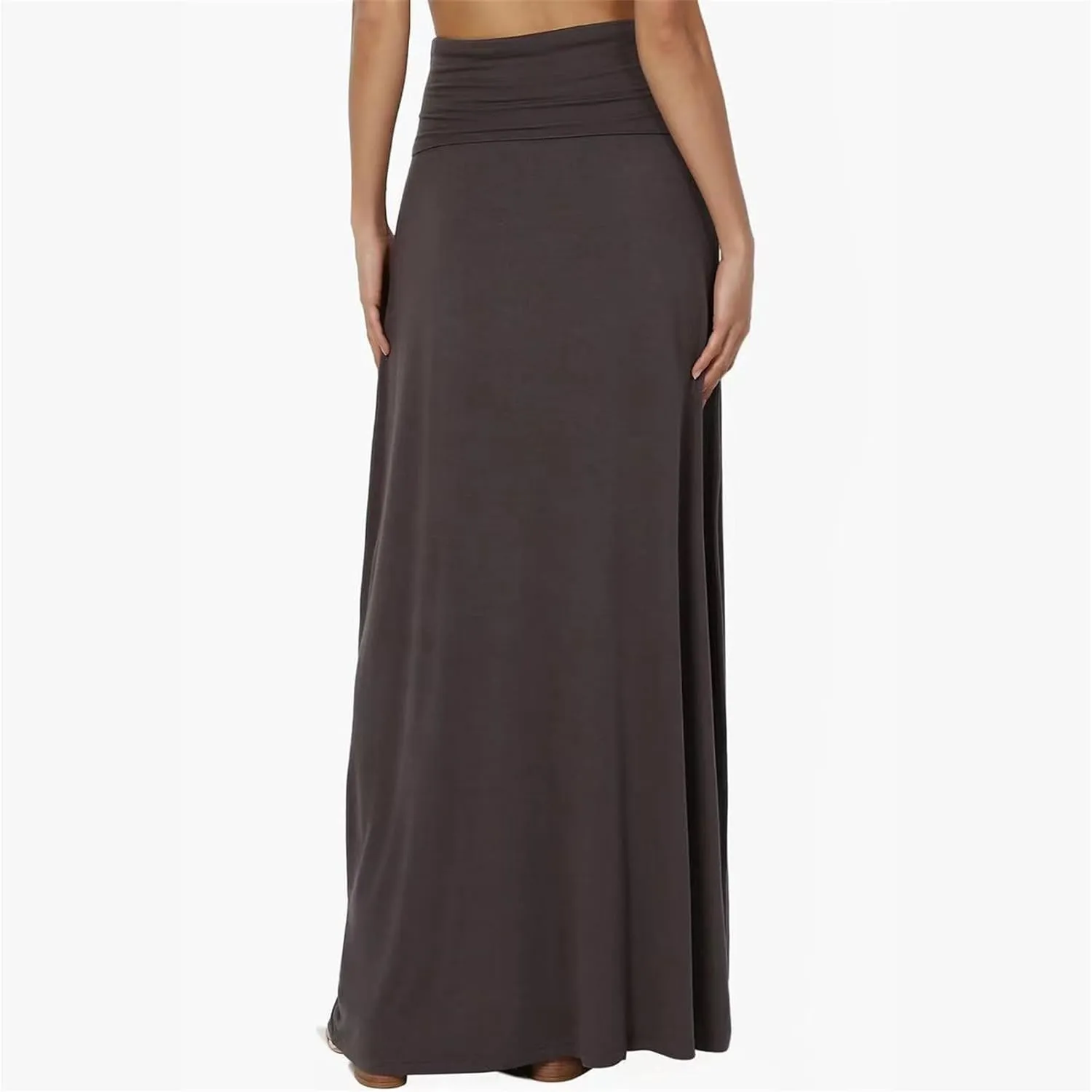 Maxi Solid Skirts for Women, Casual High Waist Solid Flare Long Skirt, Ruched Stretchy High Waist A-Line Skirt