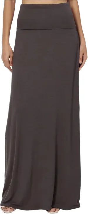Maxi Solid Skirts for Women, Casual High Waist Solid Flare Long Skirt, Ruched Stretchy High Waist A-Line Skirt
