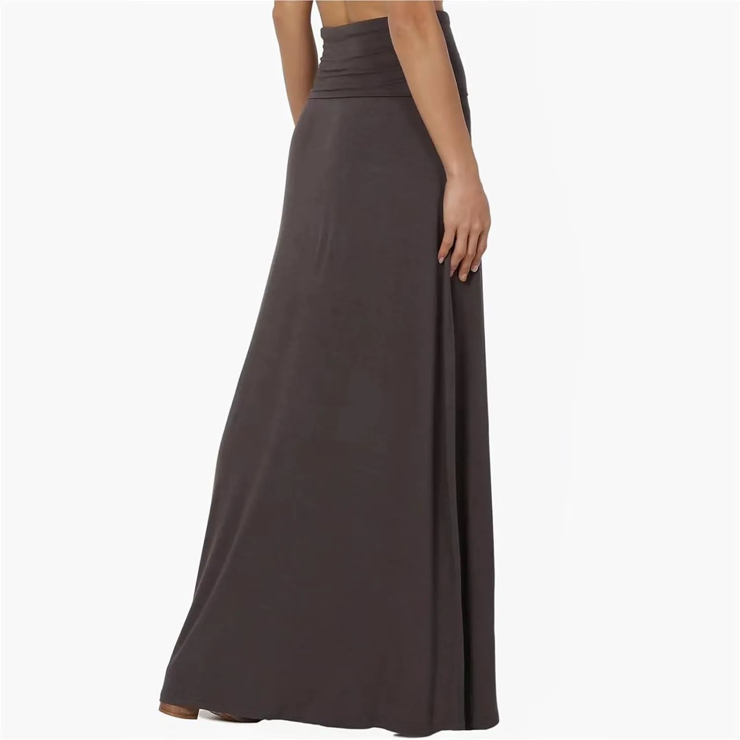 Maxi Solid Skirts for Women, Casual High Waist Solid Flare Long Skirt, Ruched Stretchy High Waist A-Line Skirt