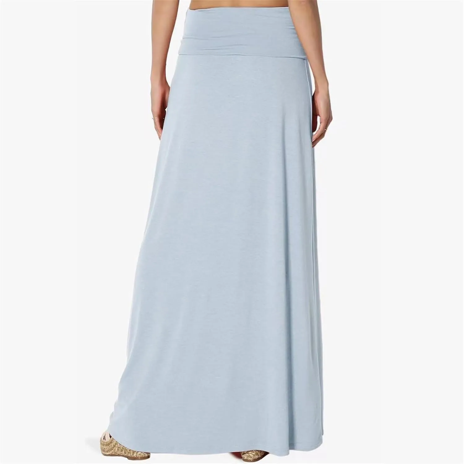 Maxi Solid Skirts for Women, Casual High Waist Solid Flare Long Skirt, Ruched Stretchy High Waist A-Line Skirt