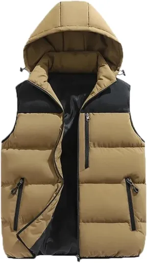 Men Thicken Cotton Padded Vest Sleeveless Vest Jacket Coat Detachable Hooded Vest Coat