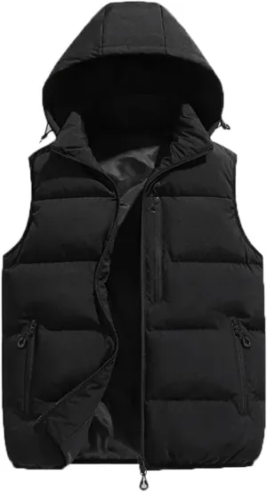Men Thicken Cotton Padded Vest Sleeveless Vest Jacket Coat Detachable Hooded Vest Coat