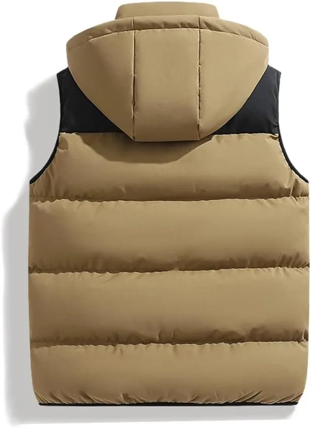 Men Thicken Cotton Padded Vest Sleeveless Vest Jacket Coat Detachable Hooded Vest Coat