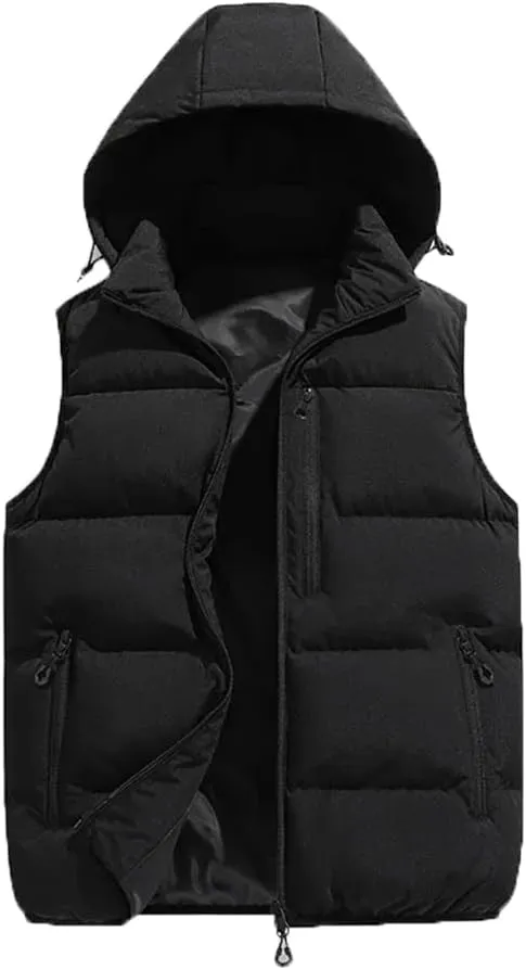 Men Thicken Cotton Padded Vest Sleeveless Vest Jacket Coat Detachable Hooded Vest Coat