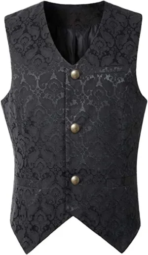 Men Victorian Sleeveless Slim Jacquard Paisley Vintage Gothic Steampunk Vest Medieval Waistcoat