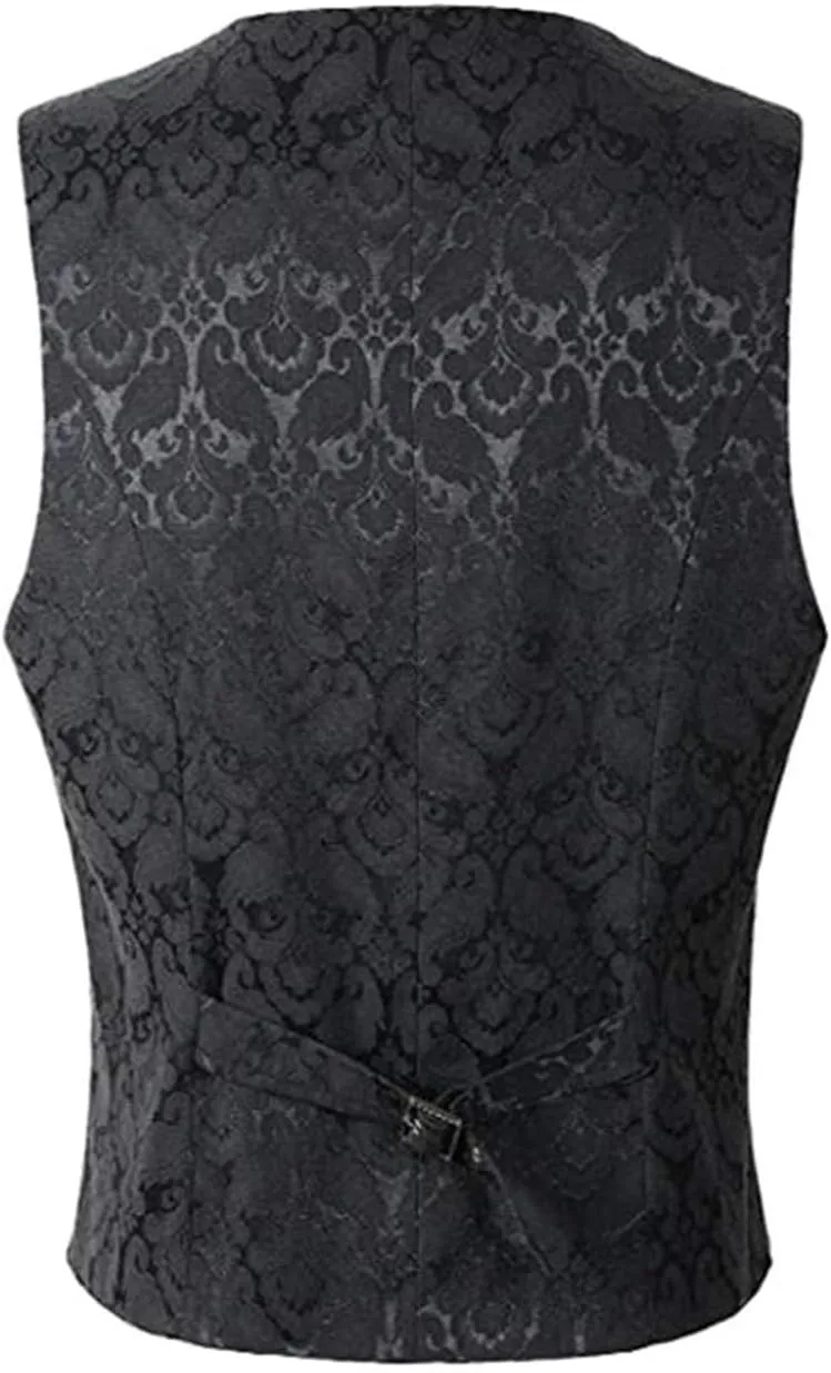 Men Victorian Sleeveless Slim Jacquard Paisley Vintage Gothic Steampunk Vest Medieval Waistcoat