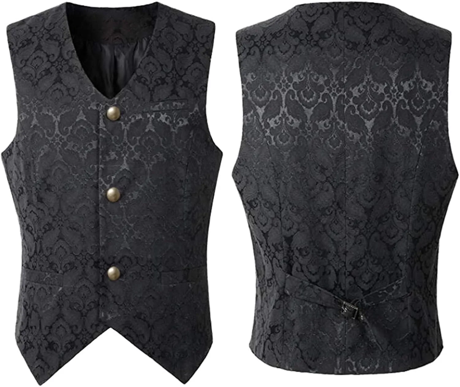 Men Victorian Sleeveless Slim Jacquard Paisley Vintage Gothic Steampunk Vest Medieval Waistcoat