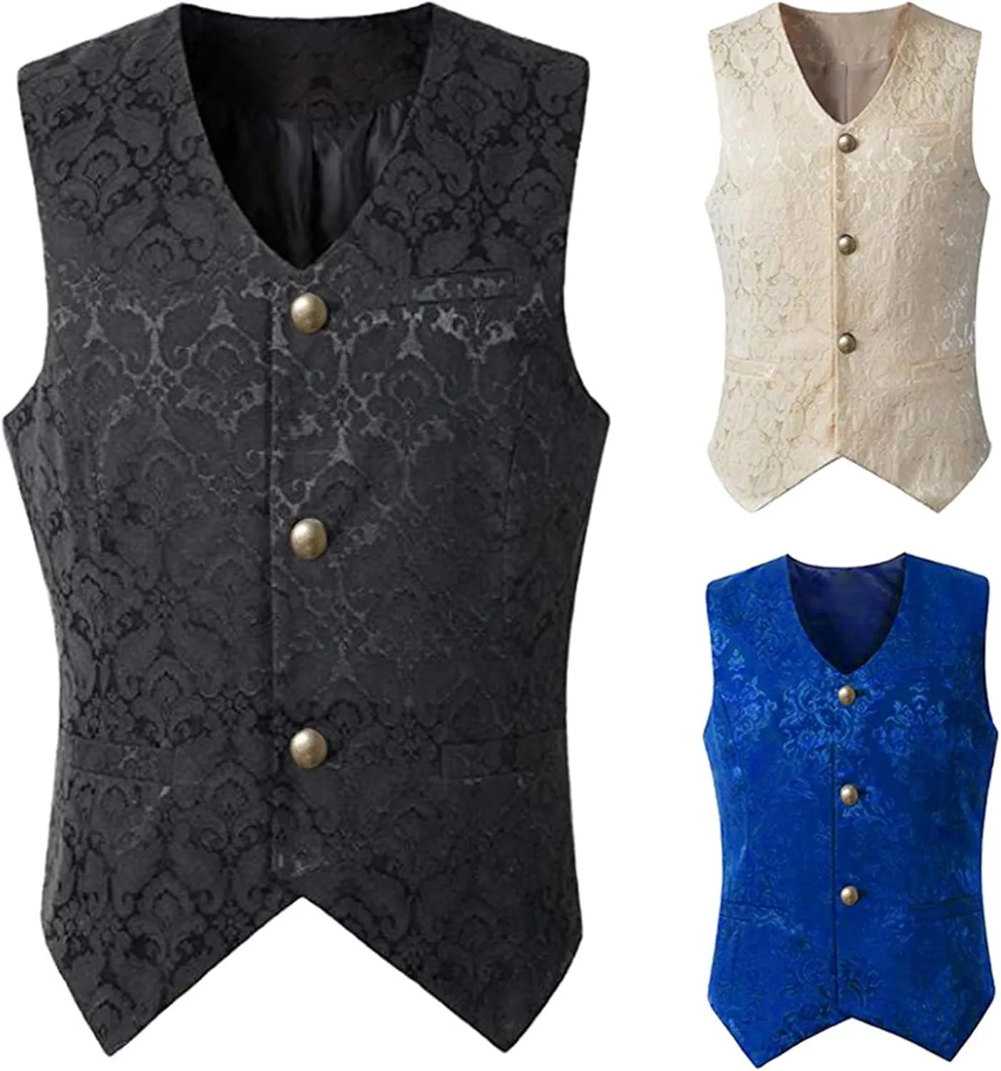Men Victorian Sleeveless Slim Jacquard Paisley Vintage Gothic Steampunk Vest Medieval Waistcoat