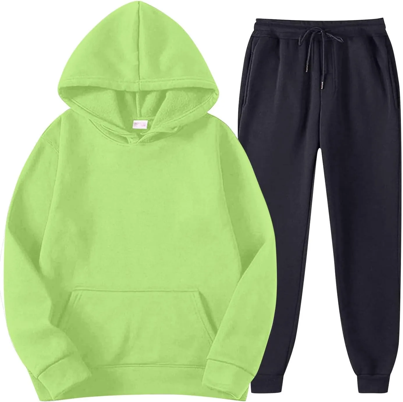 Men's 2 Piece Sweatsuit Set Long Sleeve Solid Sweatshirts Drawstring Jogger Sweatshirt and Sweatpants Suit