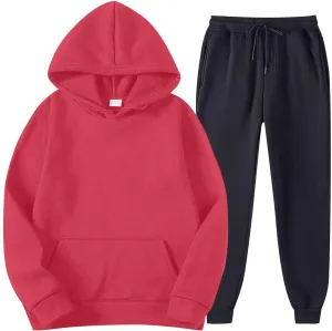 Men's 2 Piece Sweatsuit Set Long Sleeve Solid Sweatshirts Drawstring Jogger Sweatshirt and Sweatpants Suit