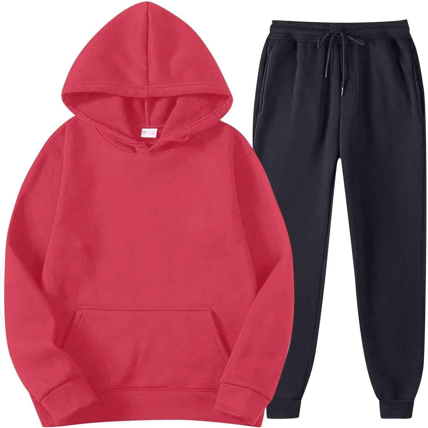 Men's 2 Piece Sweatsuit Set Long Sleeve Solid Sweatshirts Drawstring Jogger Sweatshirt and Sweatpants Suit