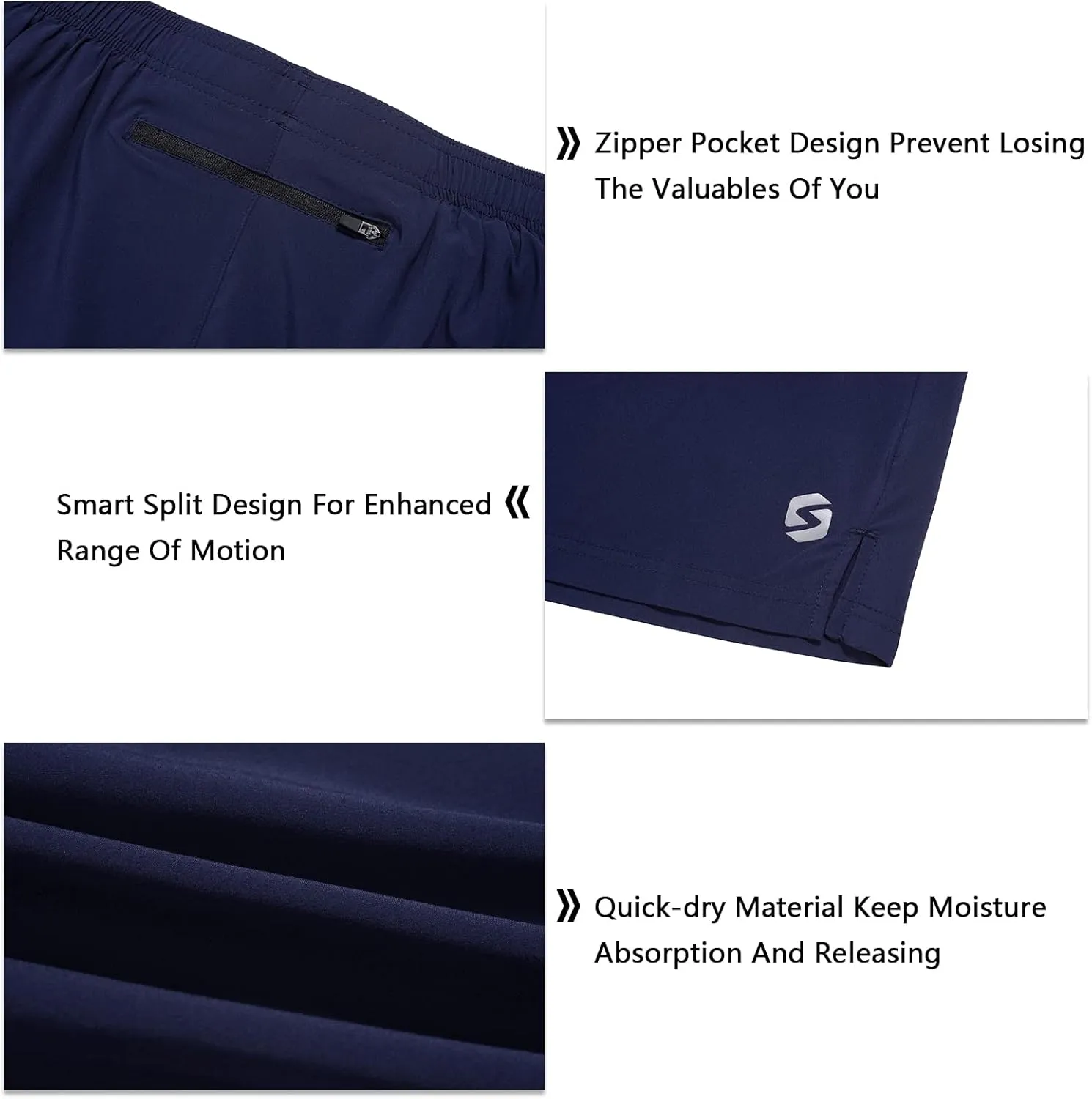 Men's 5 Inch Running Shorts Lightweight Athletic Workout Gym Shorts Liner with Zipper Pockets