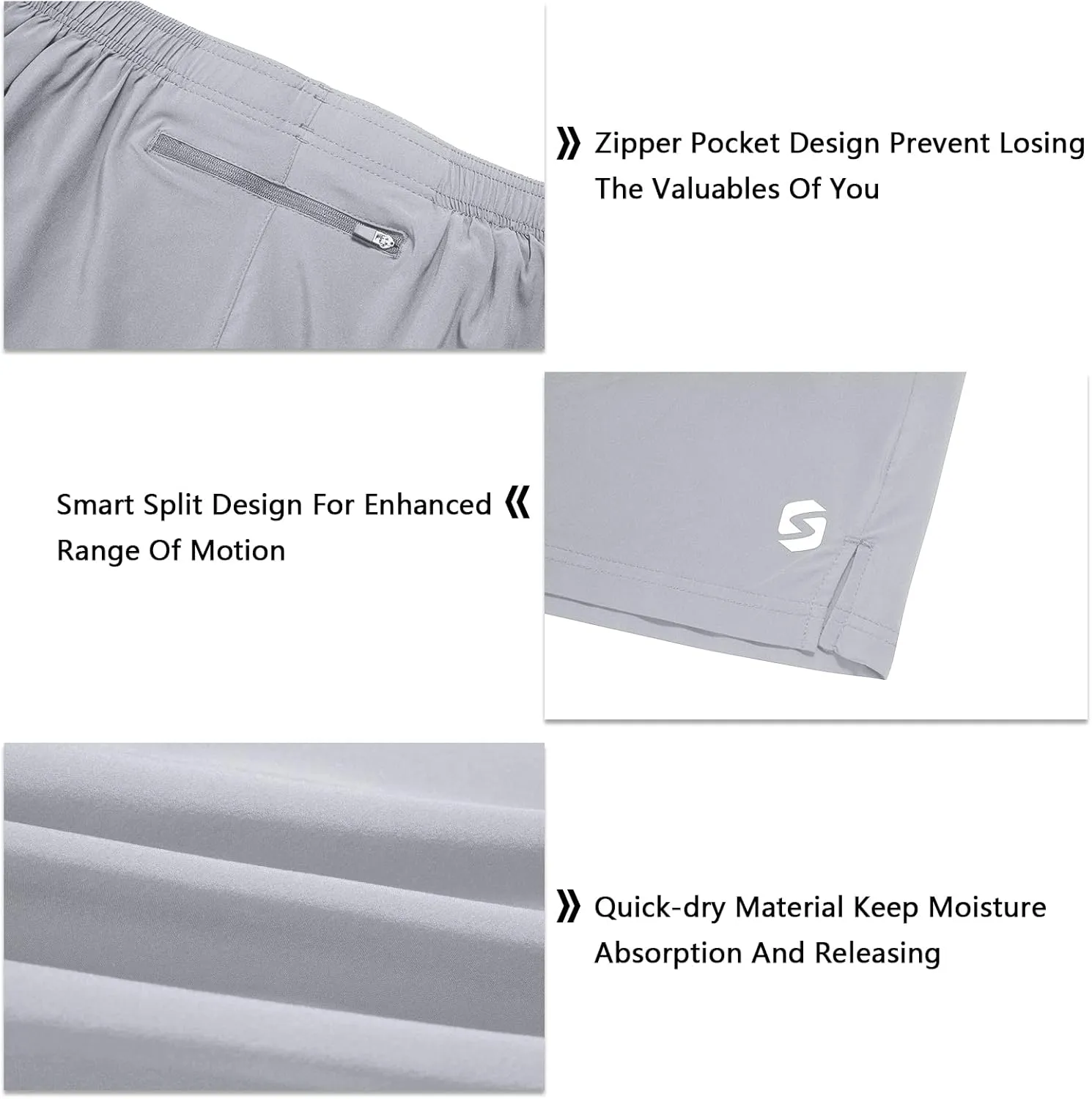Men's 5 Inch Running Shorts Lightweight Athletic Workout Gym Shorts Liner with Zipper Pockets