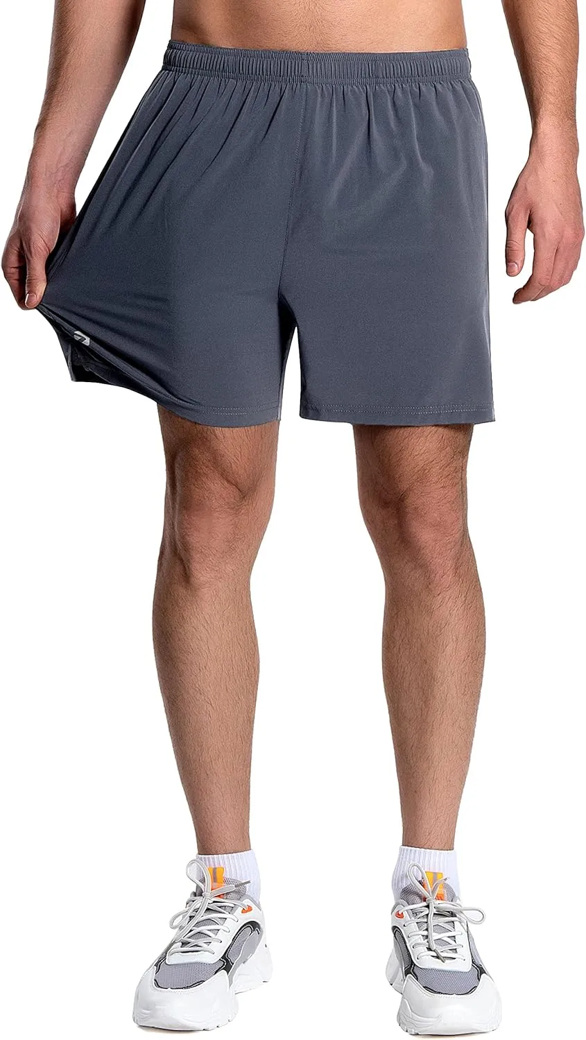 Men's 5 Inch Running Shorts Lightweight Athletic Workout Gym Shorts Liner with Zipper Pockets