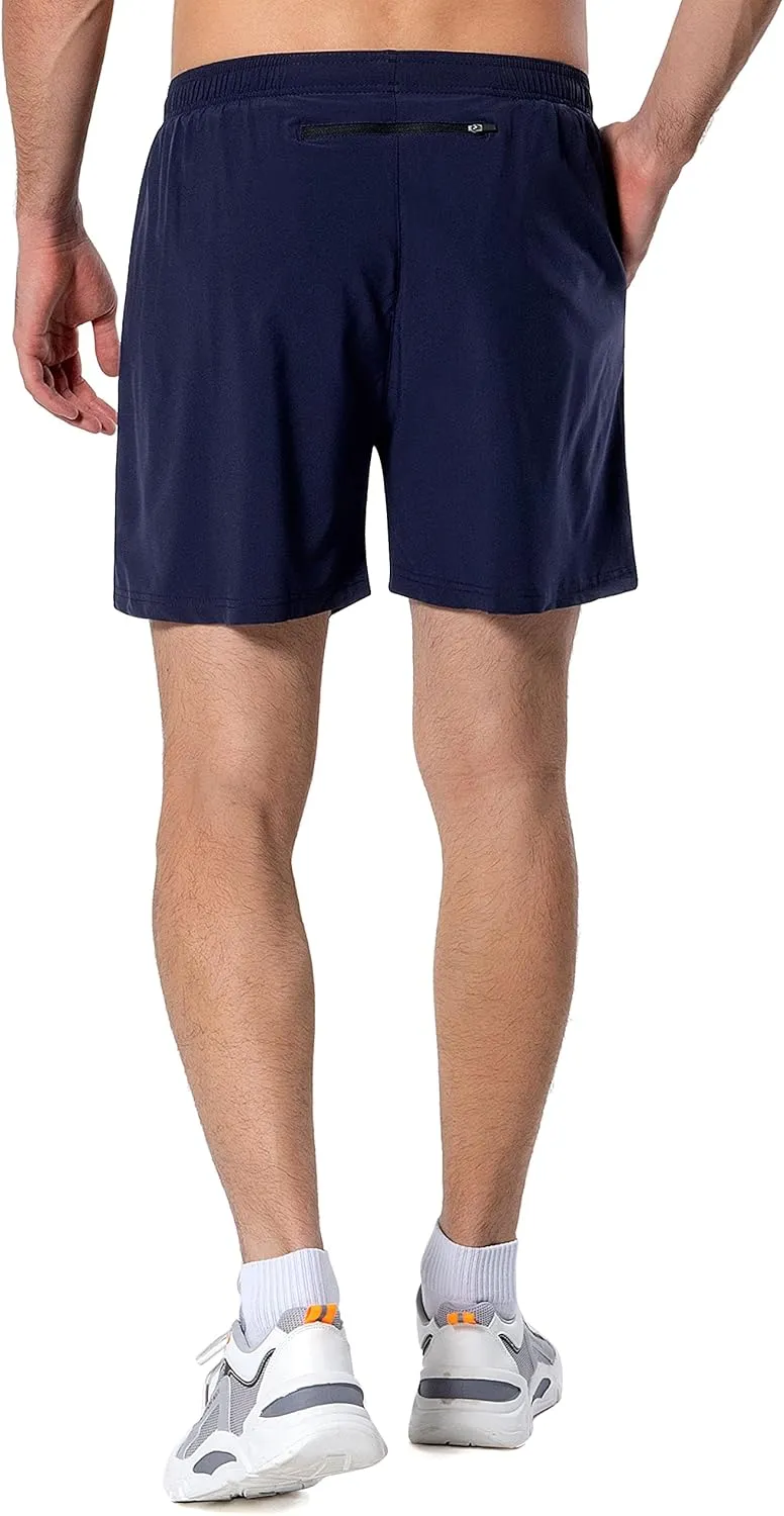 Men's 5 Inch Running Shorts Lightweight Athletic Workout Gym Shorts Liner with Zipper Pockets