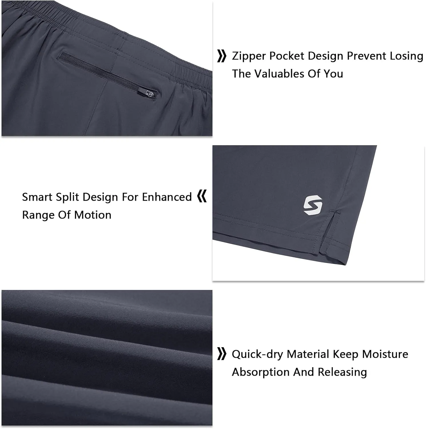 Men's 5 Inch Running Shorts Lightweight Athletic Workout Gym Shorts Liner with Zipper Pockets